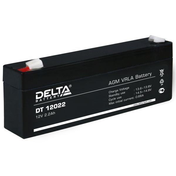 Аккумулятор для ИБП Delta Battery DT 12022 2,2А/ч-12V- EN1 зажим (FASTON) прямая 178x35x60