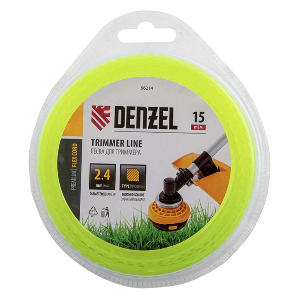 Леска для садовых триммеров Denzel FLEX CORD 96214 (2,4 мм, 15 м, зубчатый квадрат)